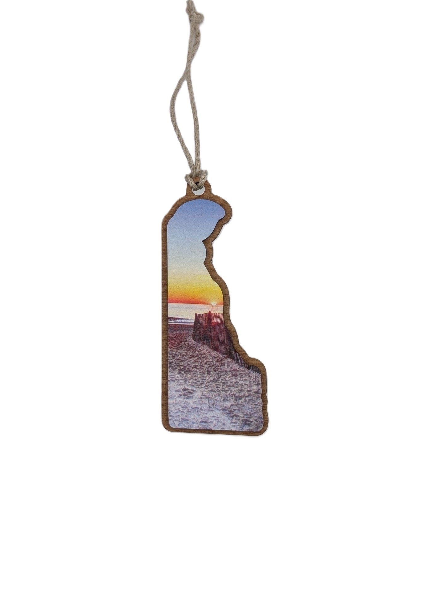 Delaware Beach Sunset Wooden Christmas Ornament