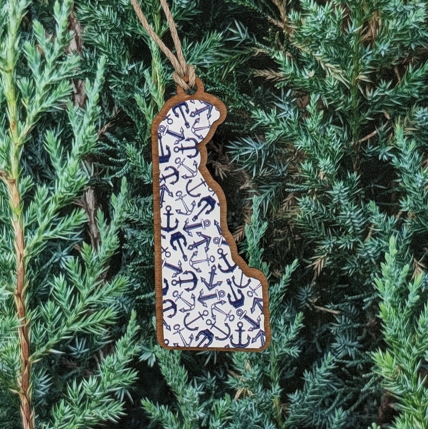 Delaware Anchor Wooden Christmas Ornament