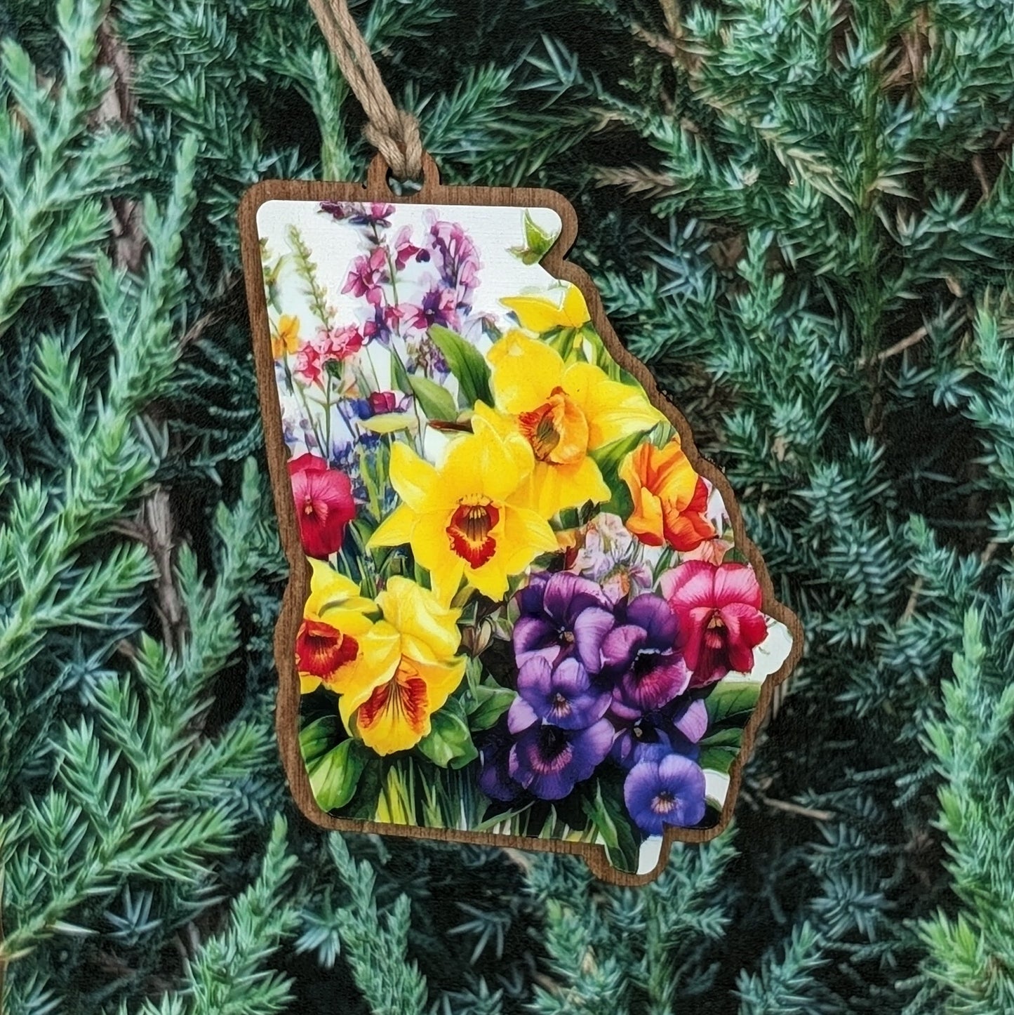 Georgia Wildflower Wooden Christmas Ornament