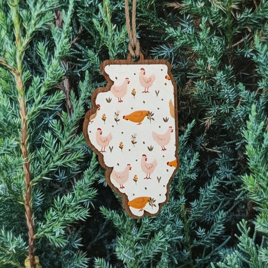 Illinois Farm Chickens Wooden Christmas Ornament