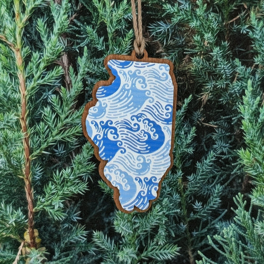 Illinois Waves Wooden Christmas Ornament