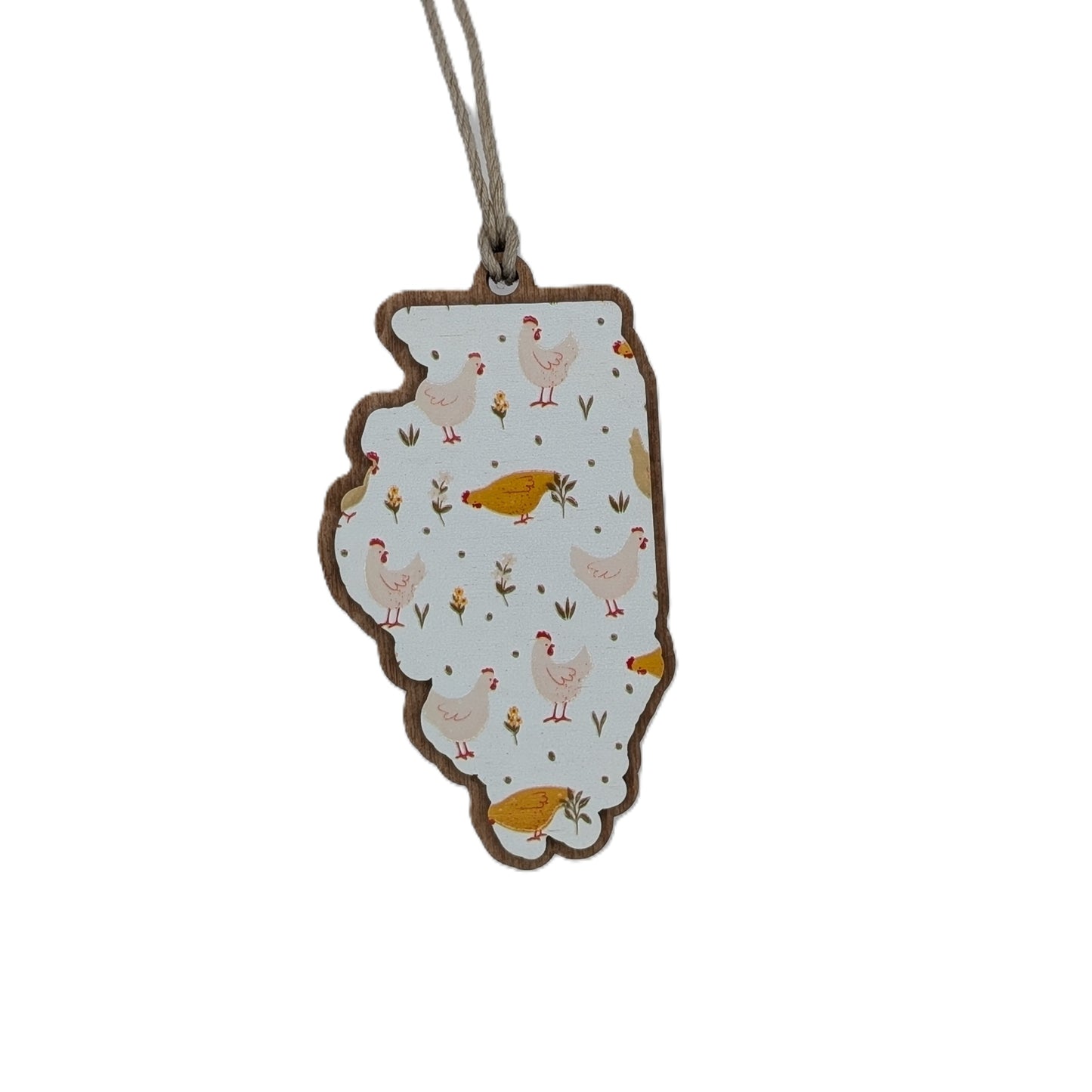 Illinois Farm Chickens Wooden Christmas Ornament