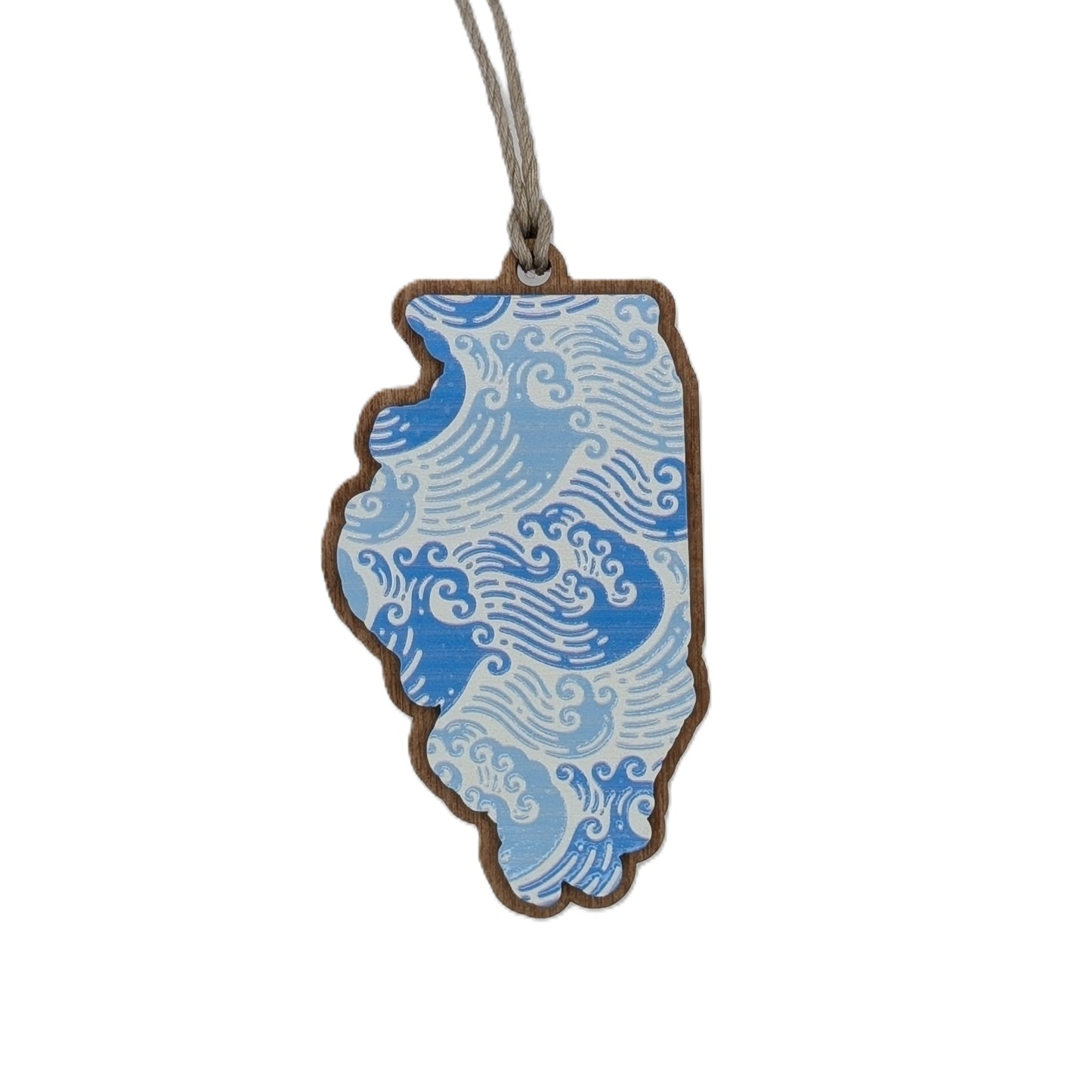 Illinois Waves Wooden Christmas Ornament