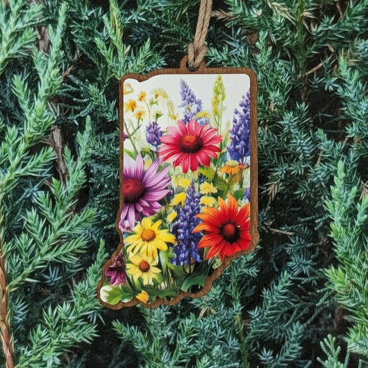Indiana Wildflowers Wooden Christmas Ornament