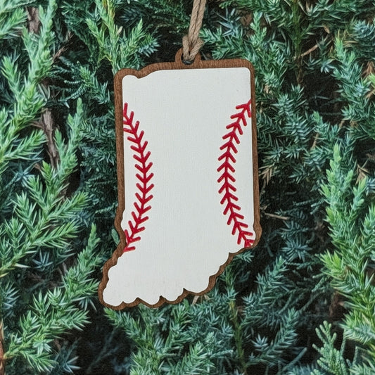 Indiana Baseball Wooden Christmas Ornament