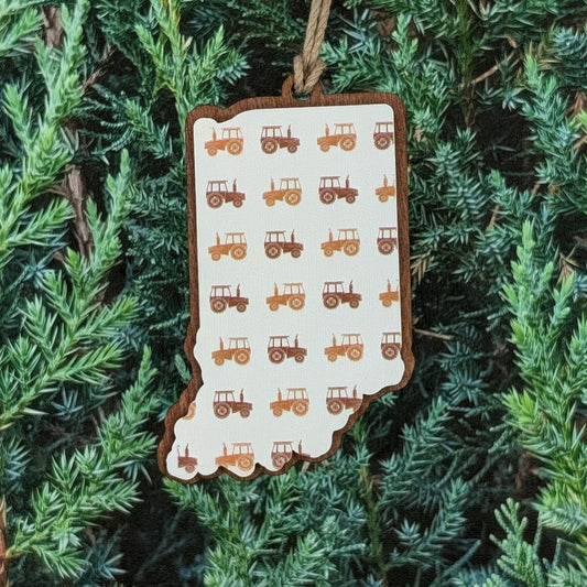 Indiana Tractor Wooden Christmas Ornament