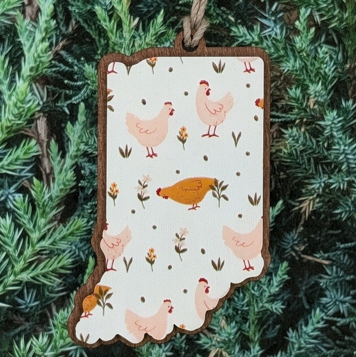 Indiana Chickens Wooden Christmas Ornament