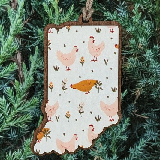 Indiana Chickens Wooden Christmas Ornament