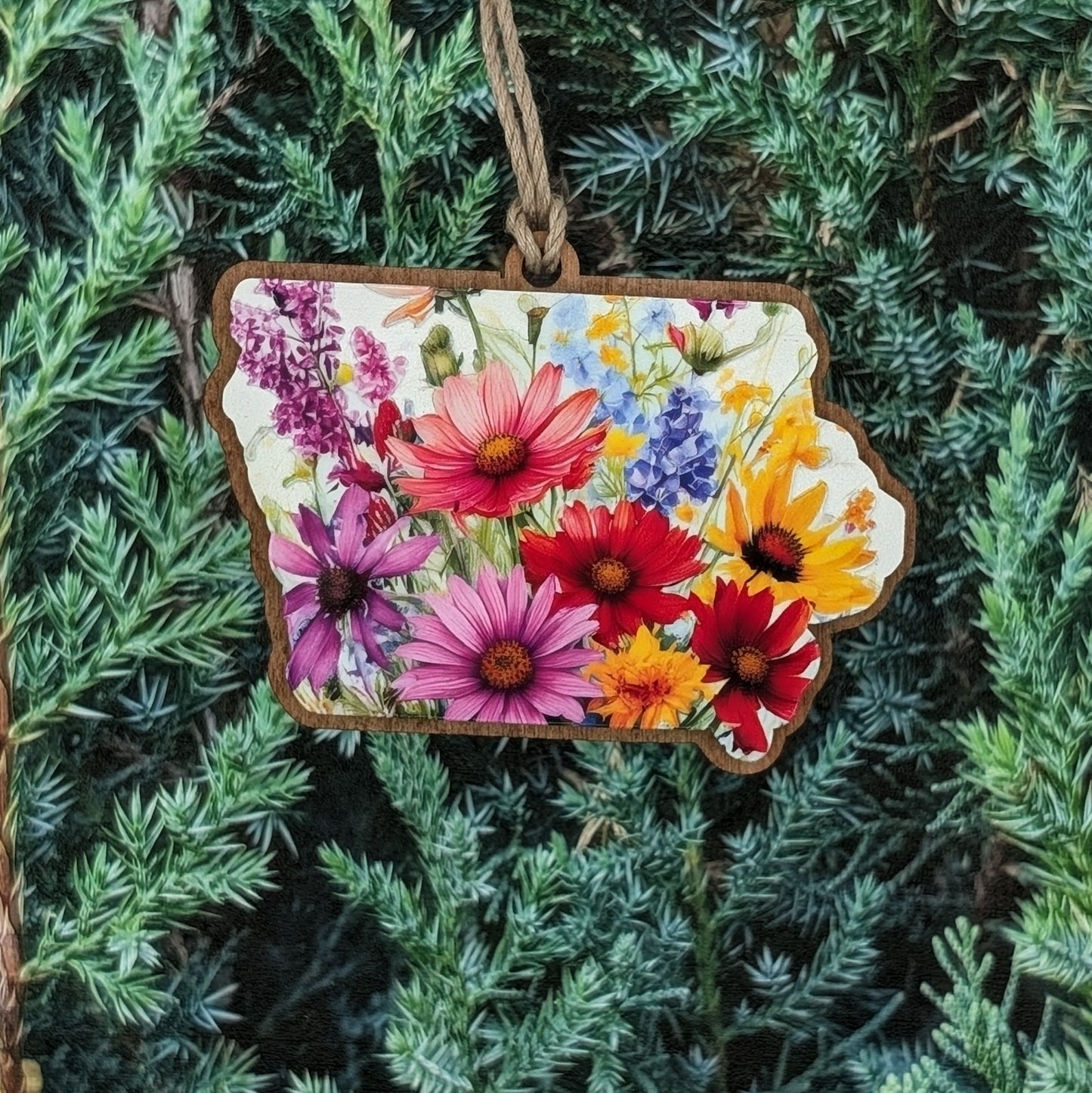 Iowa Wildflowers Wooden Christmas Ornament