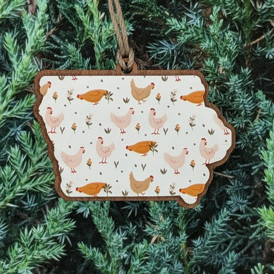 Iowa Chickens Wooden Christmas Ornament