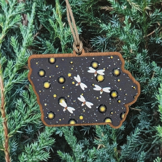 Iowa Fireflies Wooden Christmas Ornament