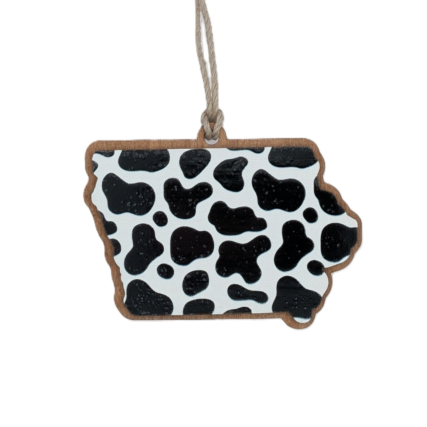 Iowa Cow Print Wooden Christmas Ornament