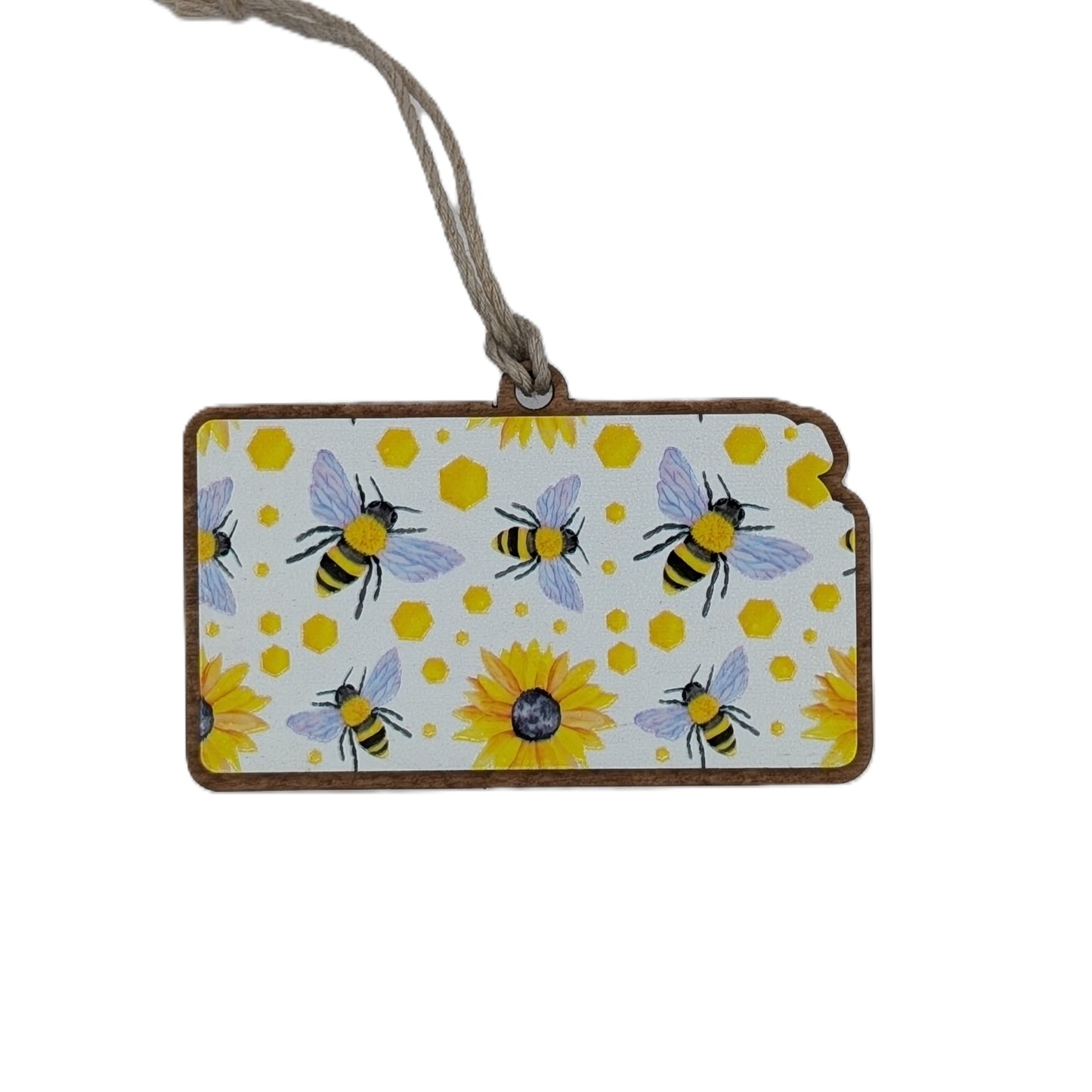 Kansas Bees & Sunflowers Wooden Christmas Ornament