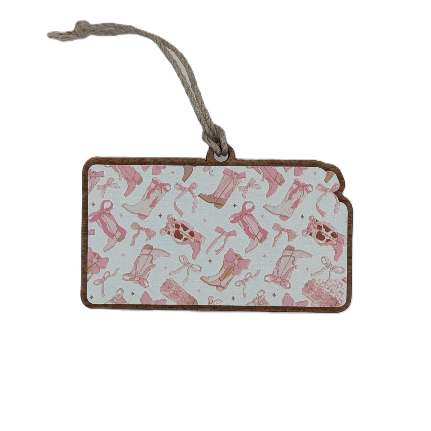 Kansas Cowgirl Boots Wooden Christmas Ornament