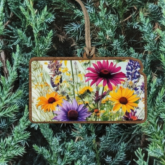 Kansas Wildflowers Wooden Christmas Ornament