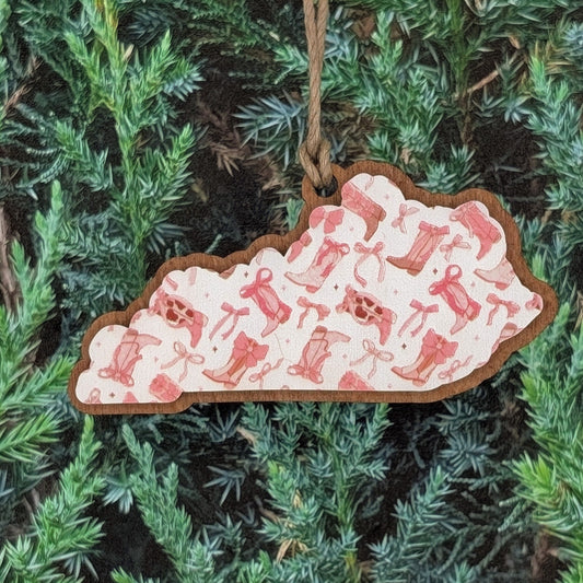 Kentucky Cowgirl Boots Wooden Christmas Ornament