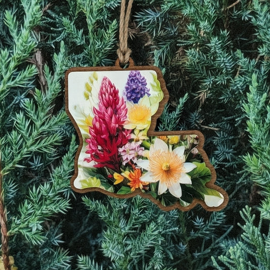 Louisiana Wildflower Wooden Christmas Ornament
