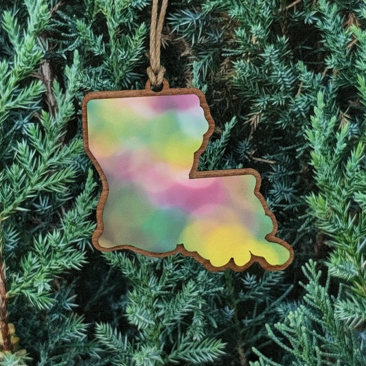 Louisiana Mardi Gras Wooden Christmas Ornament
