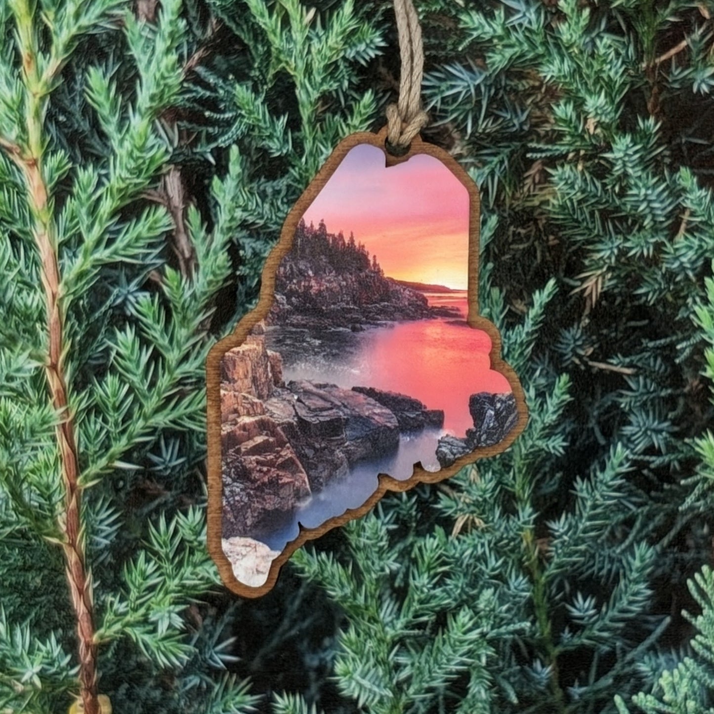 Maine Sunset Coast Wooden Christmas Ornament