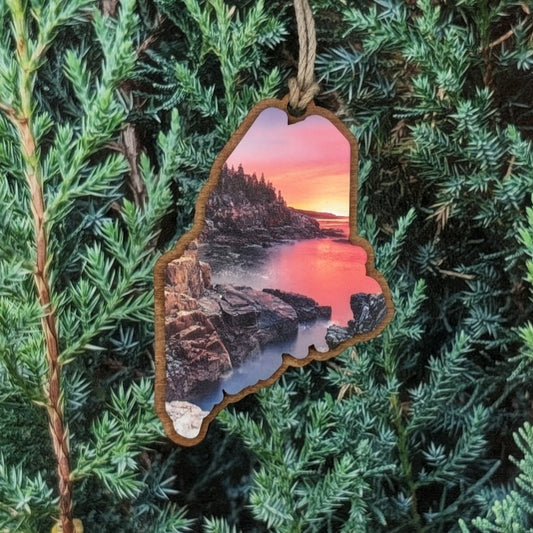 Maine Sunset Coast Wooden Christmas Ornament