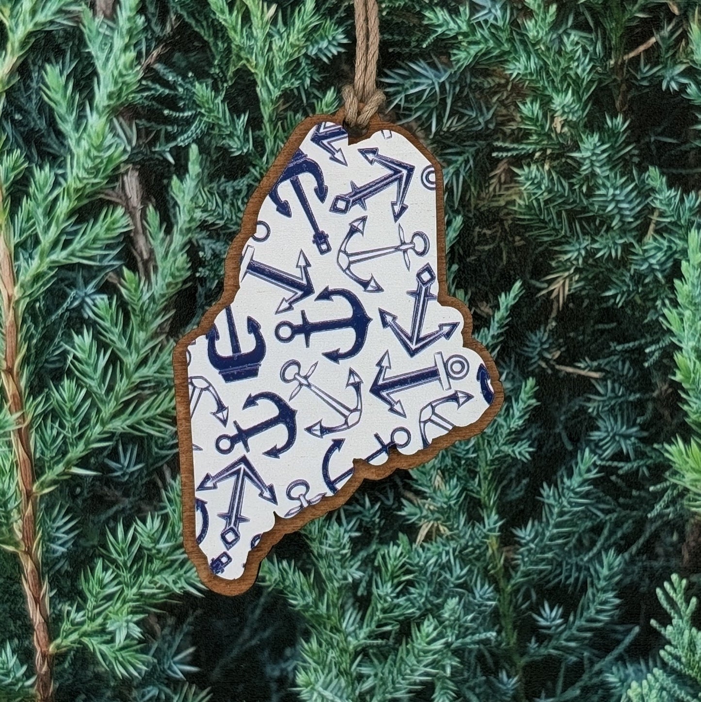 Maine Anchor Wooden Christmas Ornament