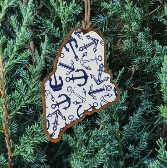Maine Anchor Wooden Christmas Ornament