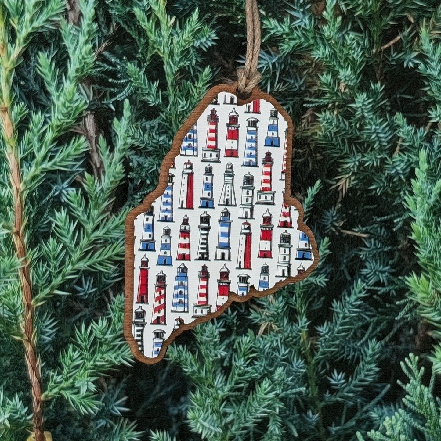 Maine Lighthouse Wooden Christmas Ornament