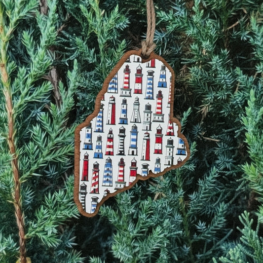 Maine Lighthouse Wooden Christmas Ornament