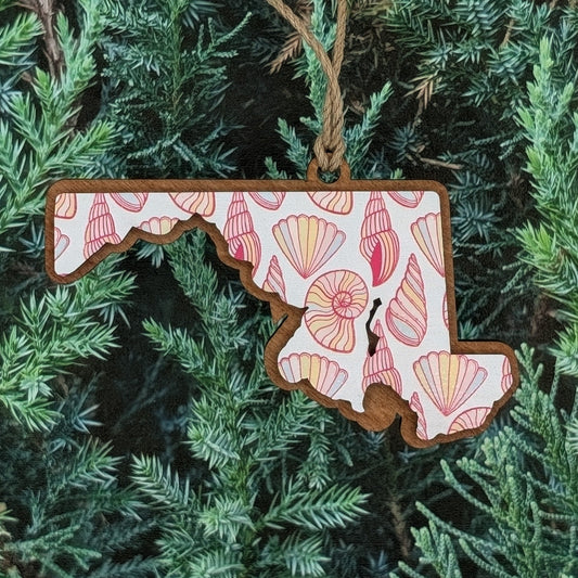Maryland Seashell Wooden Christmas Ornament