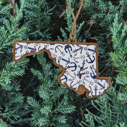 Maryland Anchor Wooden Christmas Ornament