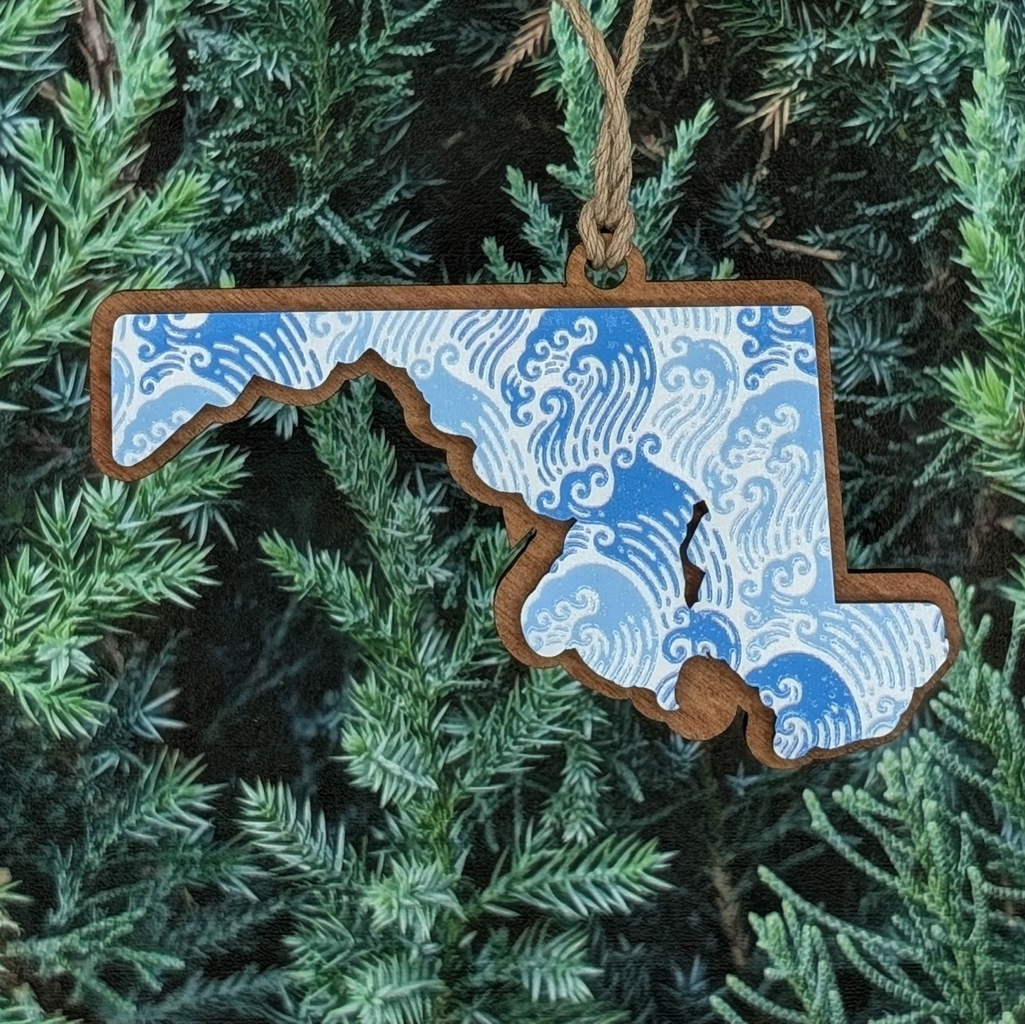 Maryland Ocean Waves Wooden Christmas Ornament
