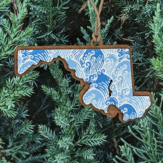 Maryland Ocean Waves Wooden Christmas Ornament