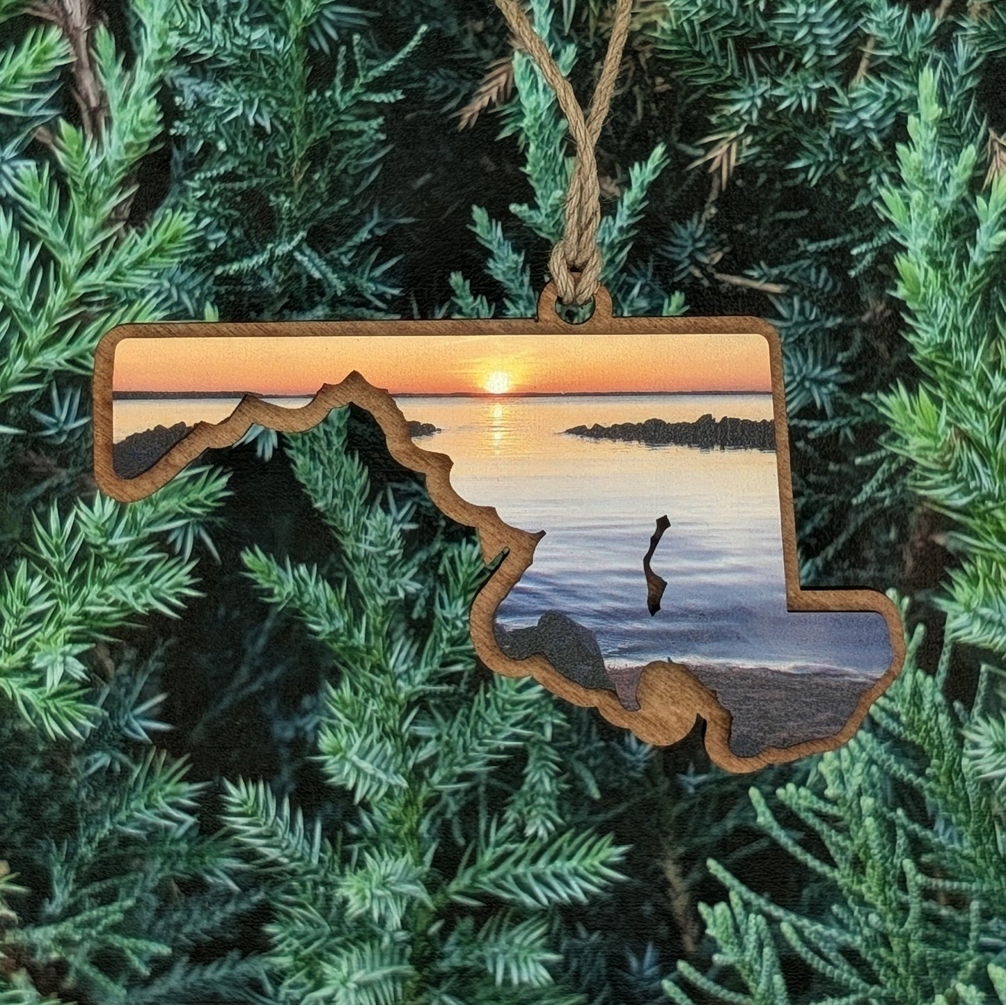 Maryland Sunset Wooden Christmas Ornament