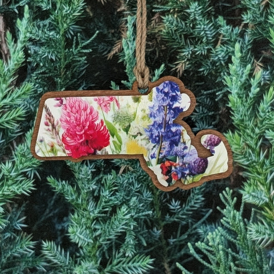 Massachusetts Wildflower Wooden Christmas Ornament
