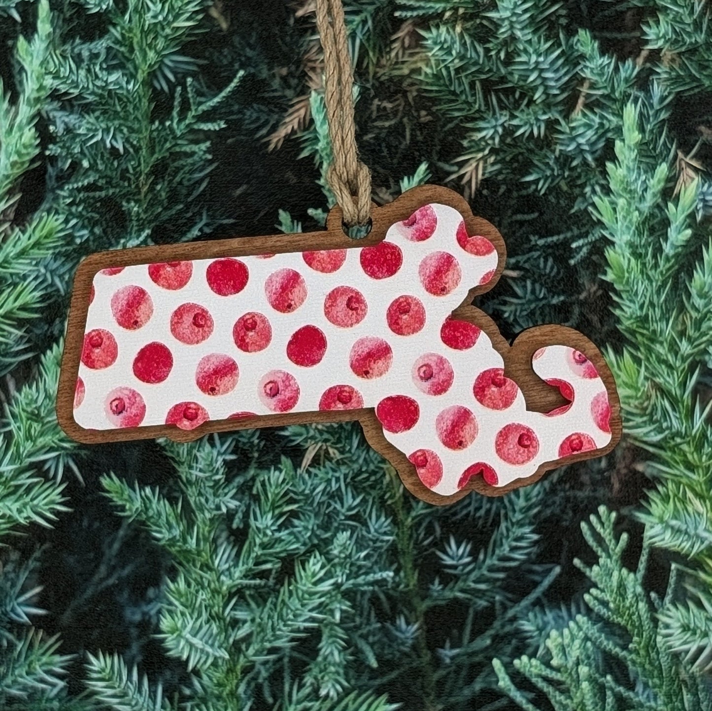 Massachusetts Cranberry Wooden Christmas Ornament