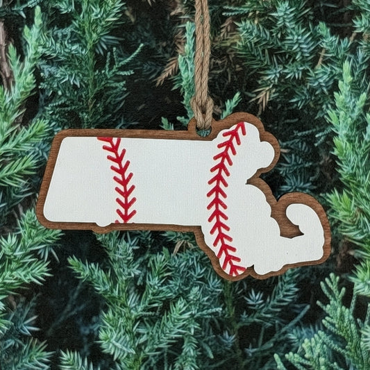 Massachusetts Baseball Wooden Christmas Ornament