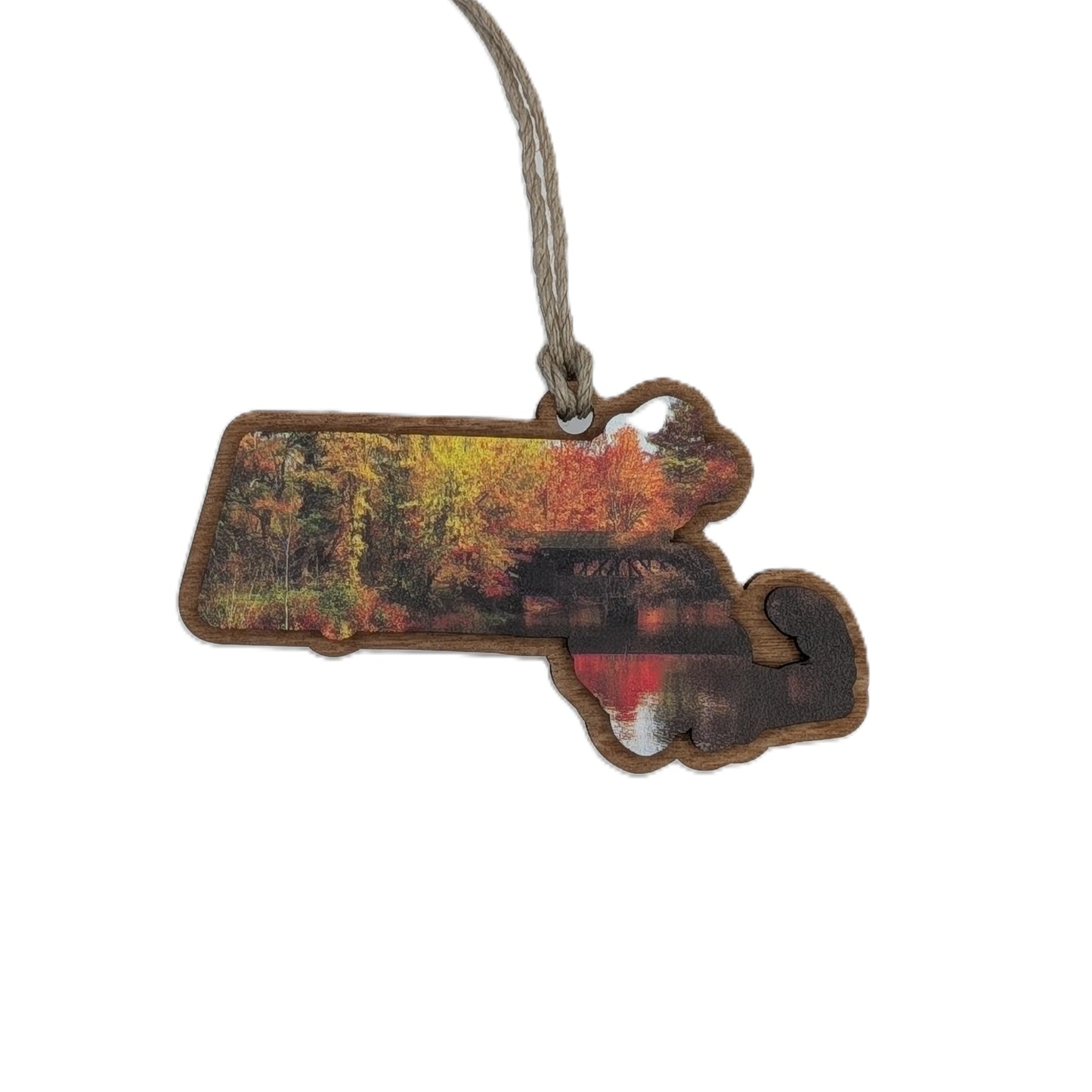 Massachusetts Autumn Bridge Wooden Christmas Ornament