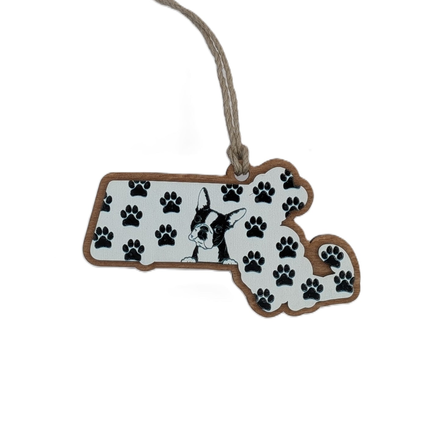 Massachusetts Boston Terrier Wooden Christmas Ornament