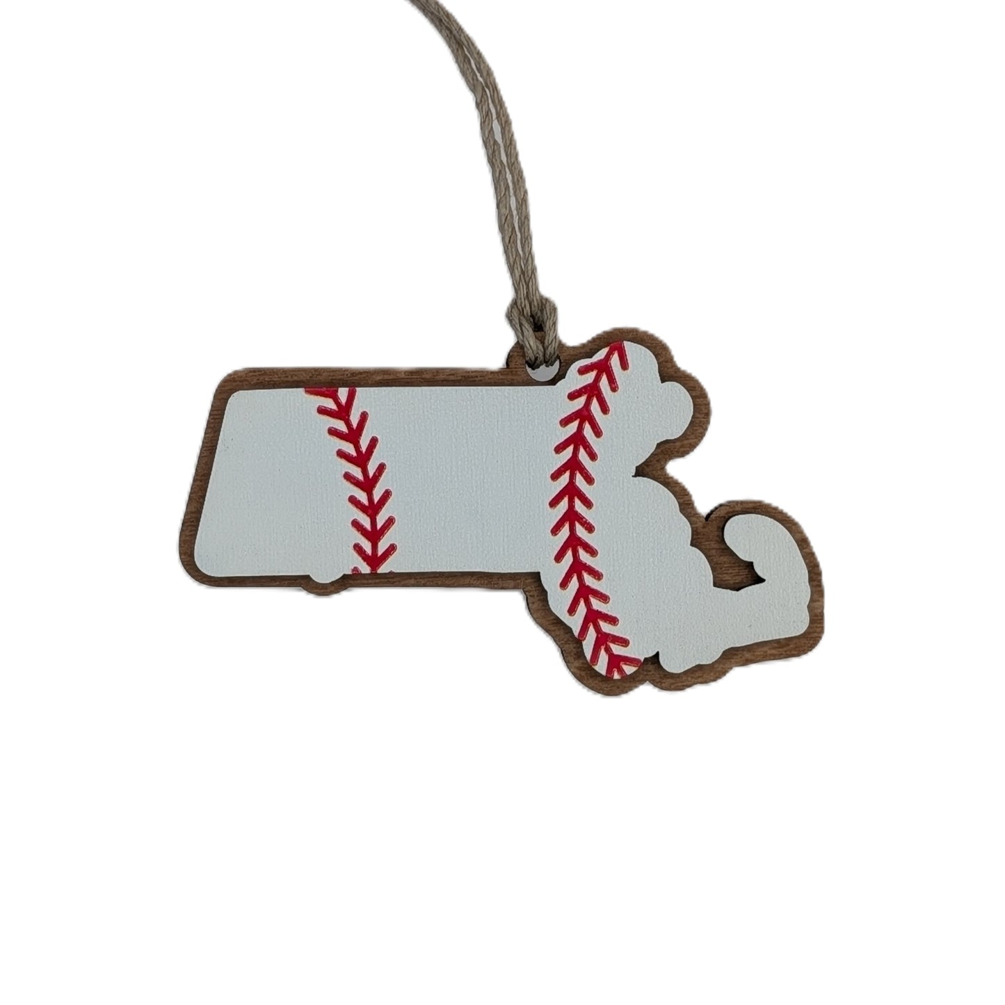 Massachusetts Baseball Wooden Christmas Ornament