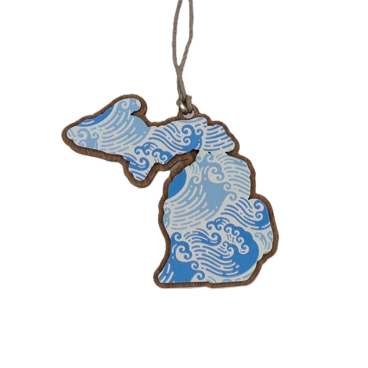 Michigan Great Lakes Waves Wooden Christmas Ornament