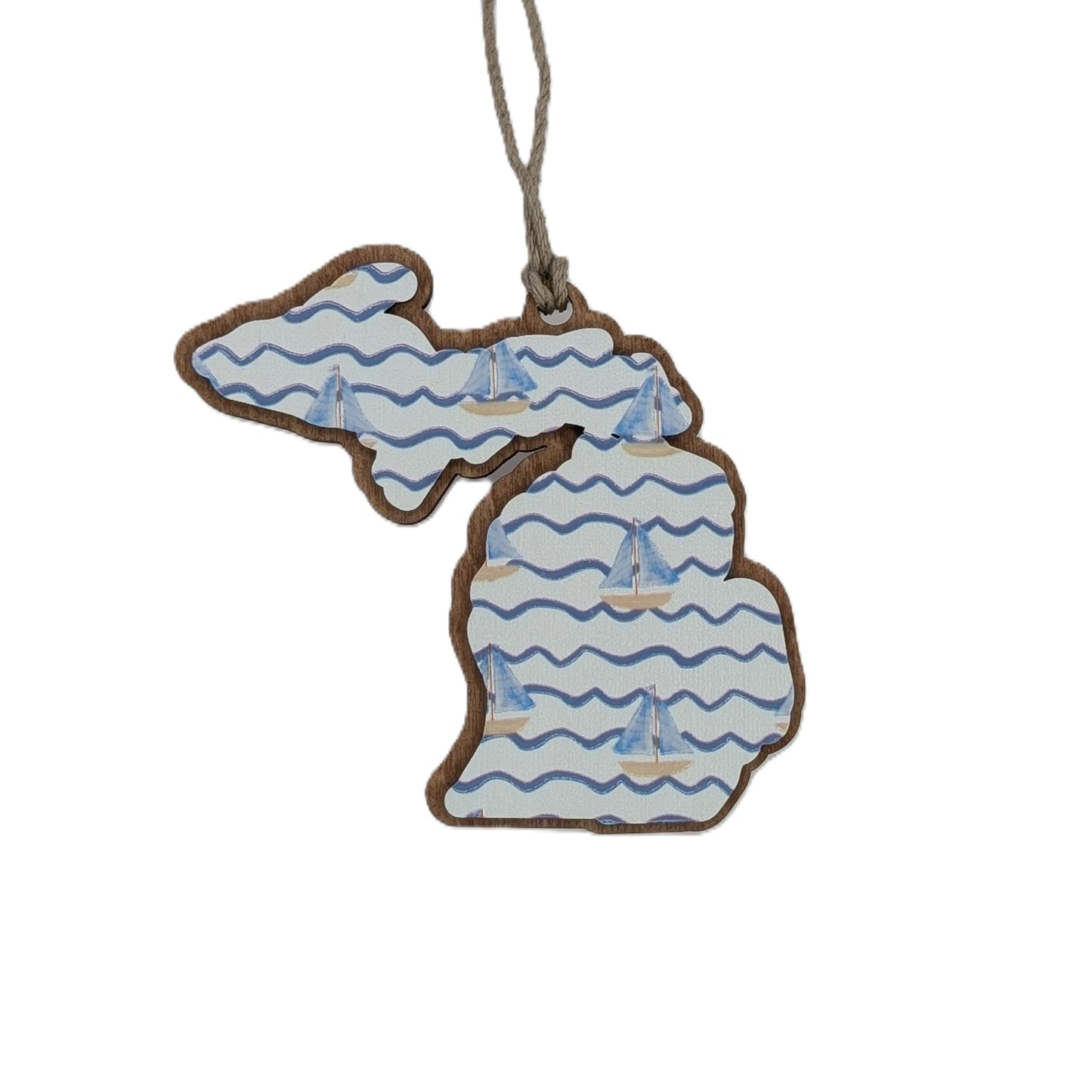 Michigan Sailboat Wooden Christmas Ornament