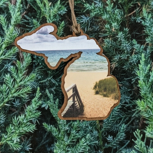 Michigan Beach Wooden Christmas Ornament