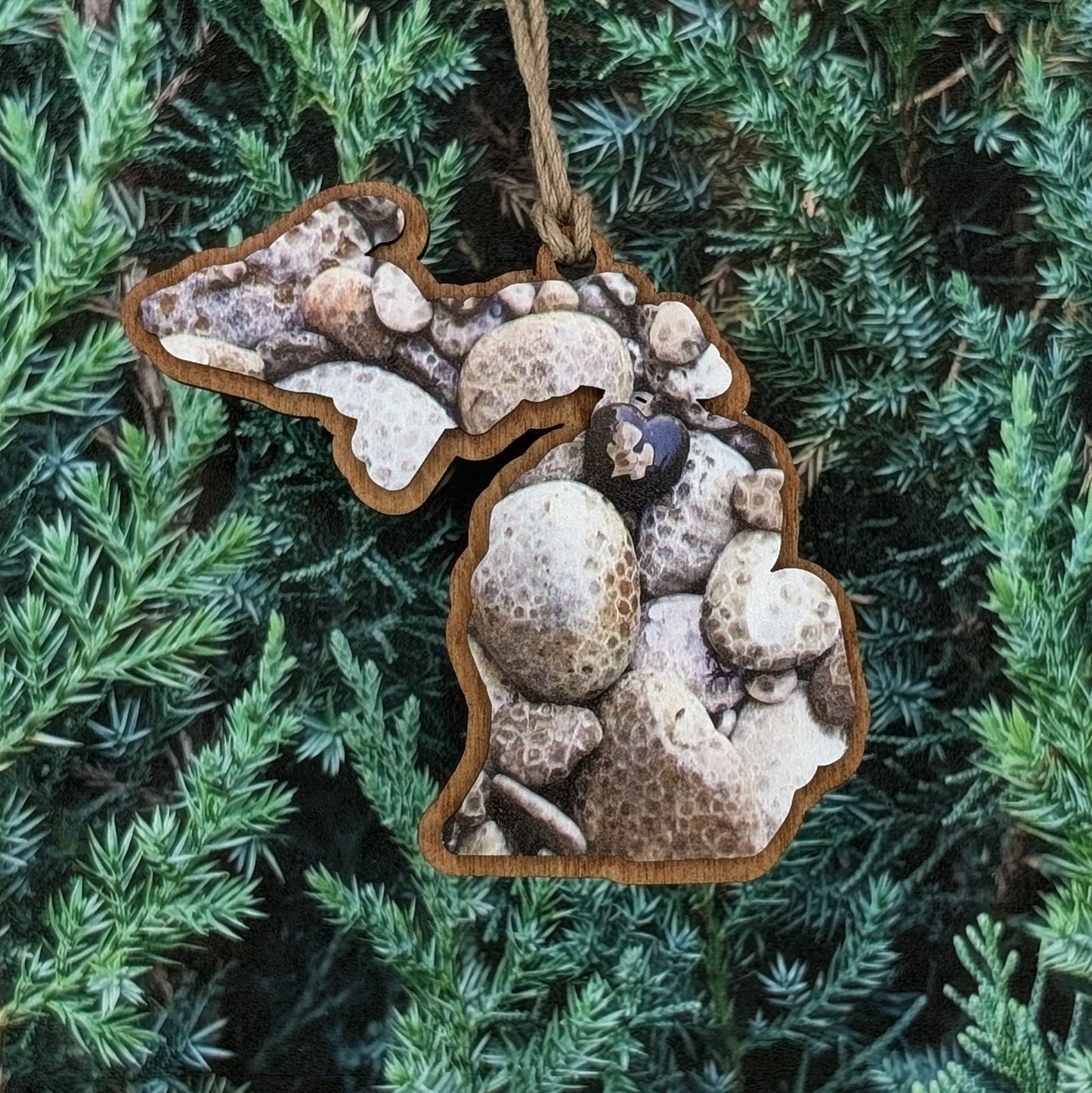 Michigan Petoskey Stone Wooden Christmas Ornament