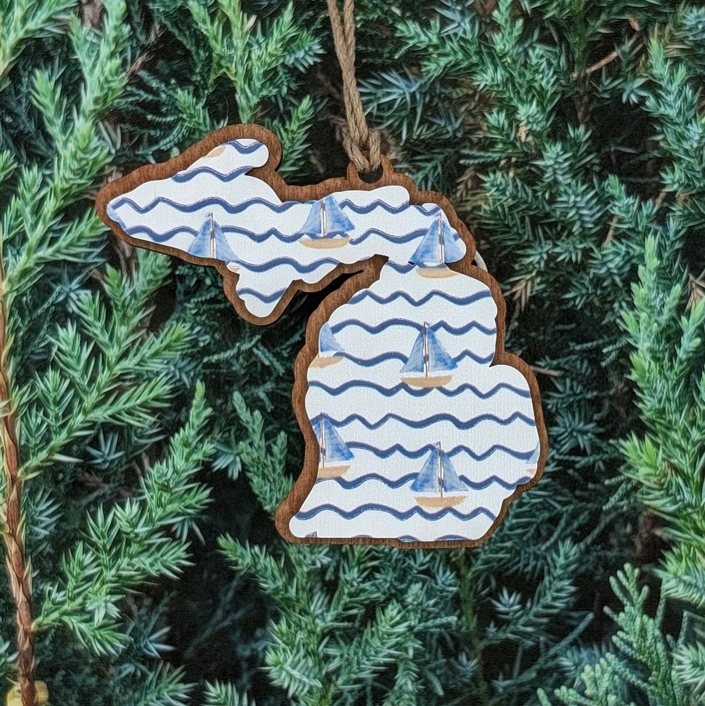 Michigan Sailboat Wooden Christmas Ornament