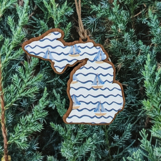 Michigan Sailboat Wooden Christmas Ornament