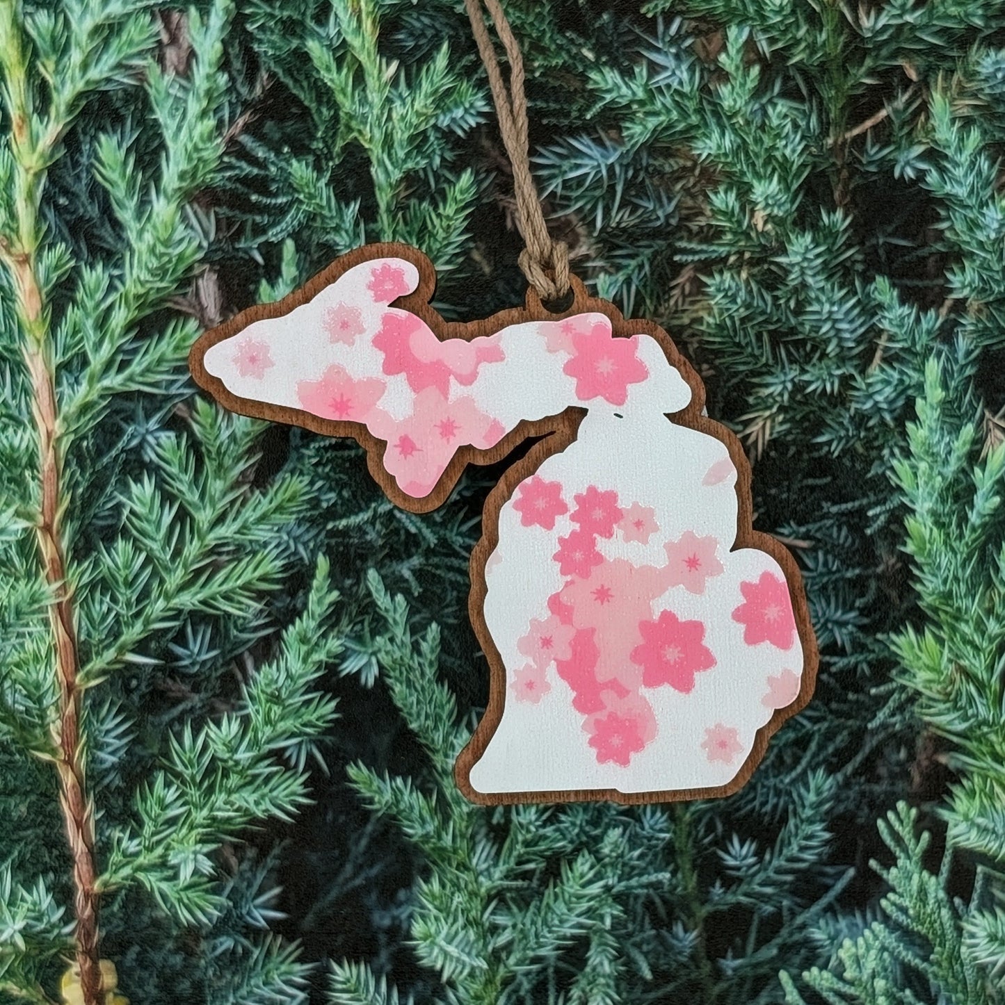 Michigan Cherry Blossom Wooden Christmas Ornament