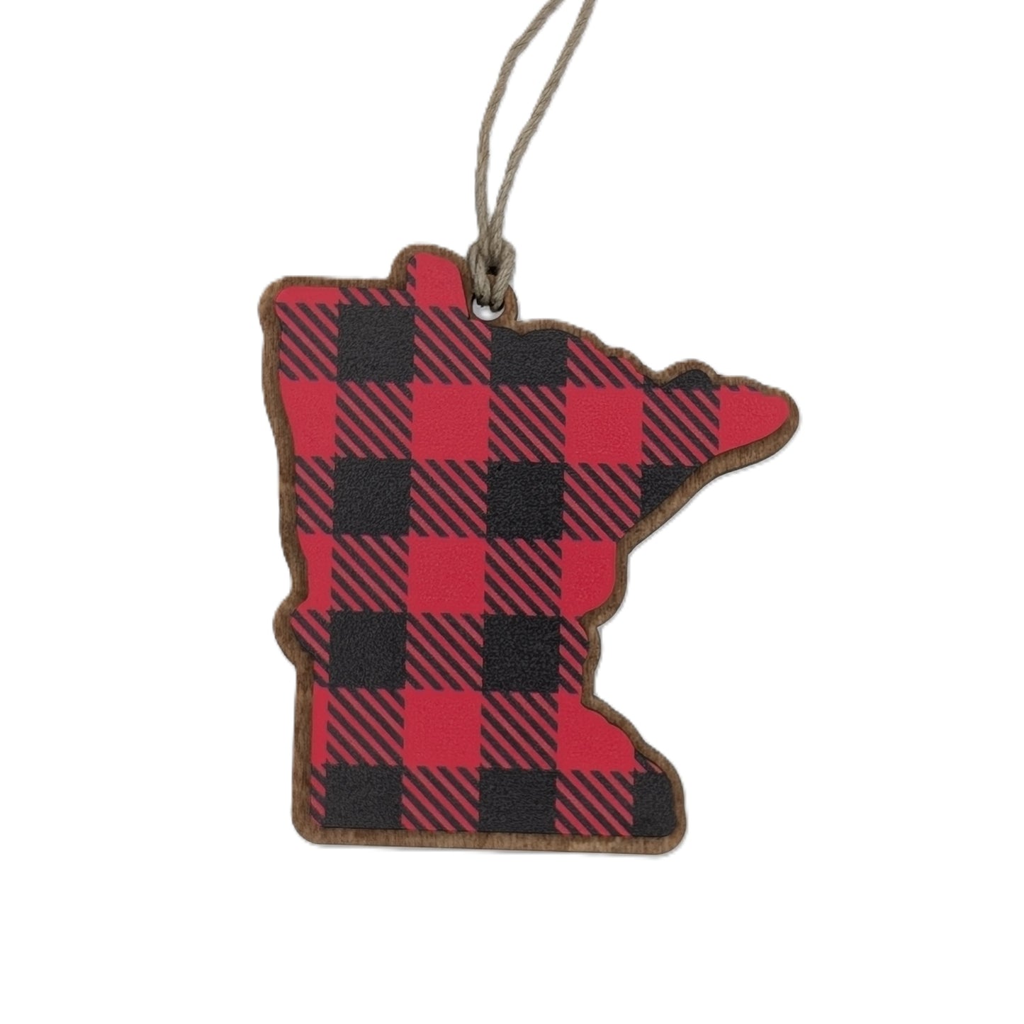Minnesota Buffalo Plaid Wooden Christmas Ornament