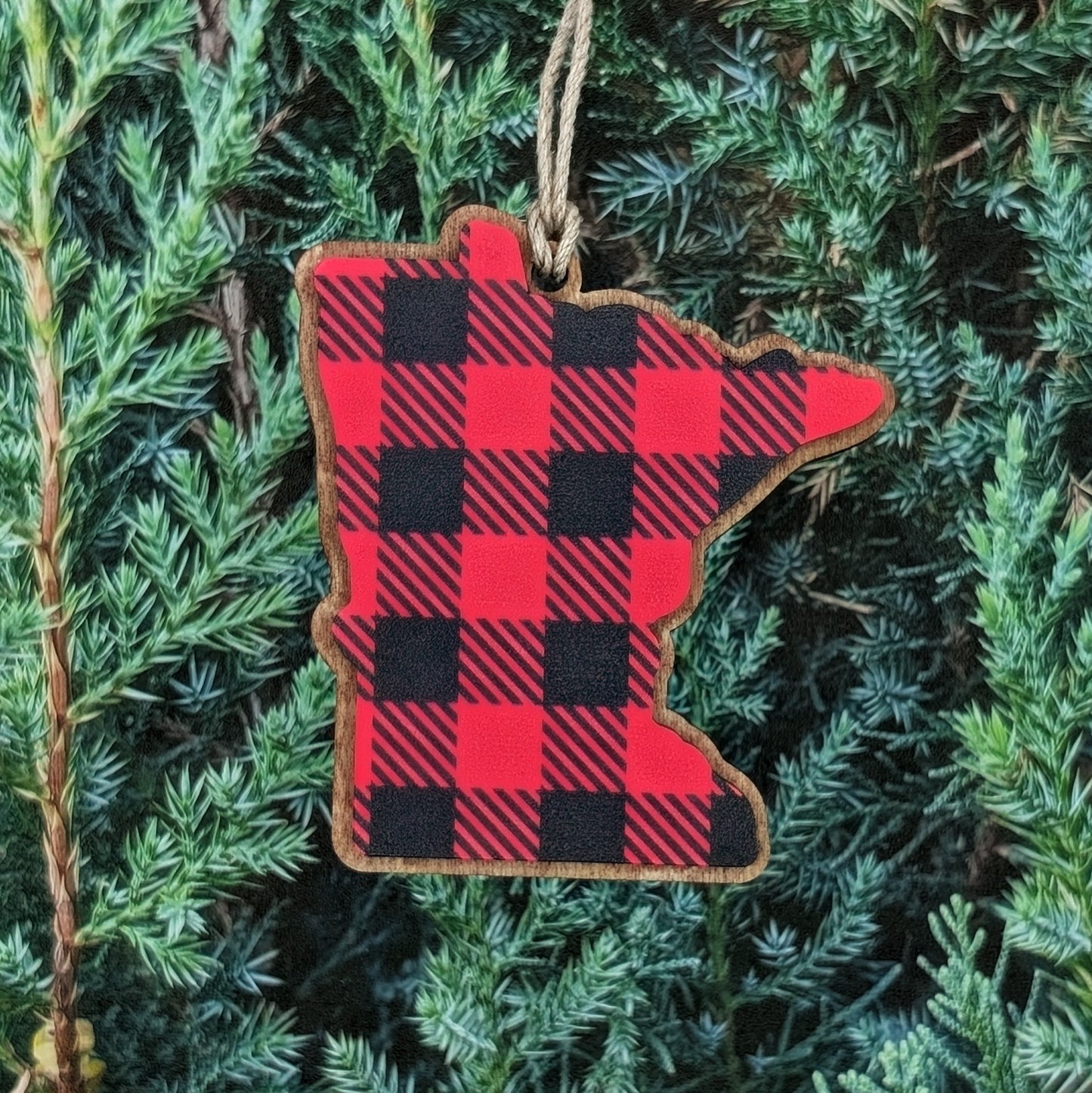 Minnesota Buffalo Plaid Wooden Christmas Ornament