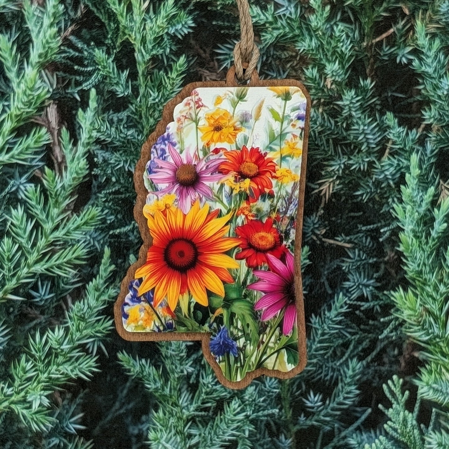 Mississippi Wildflower Wooden Christmas Ornament