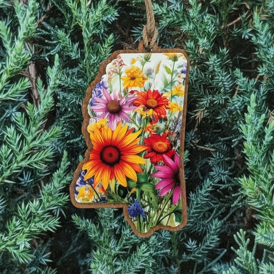 Mississippi Wildflower Wooden Christmas Ornament